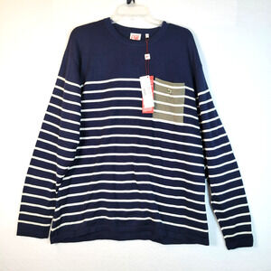Lacoste Mens Striped Knit Crew Neck Sweater Size XXL Blue Preppy Nautical